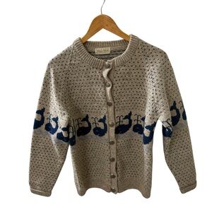 Patricia Buck Maine Knitted Sweater Size L Blue Spouting  Whales Silver Buttons